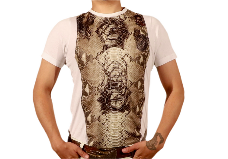 The Python Tee featuring a stylish python print design on a comfortable cotton blend shirt.